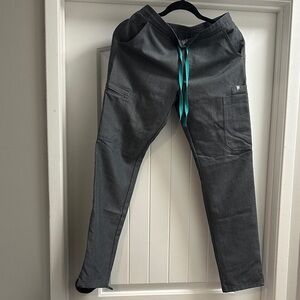 Figs Women's Gray Pants with Teal Drawstring
